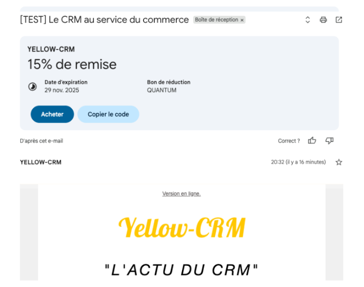 Affichage mail ouvert